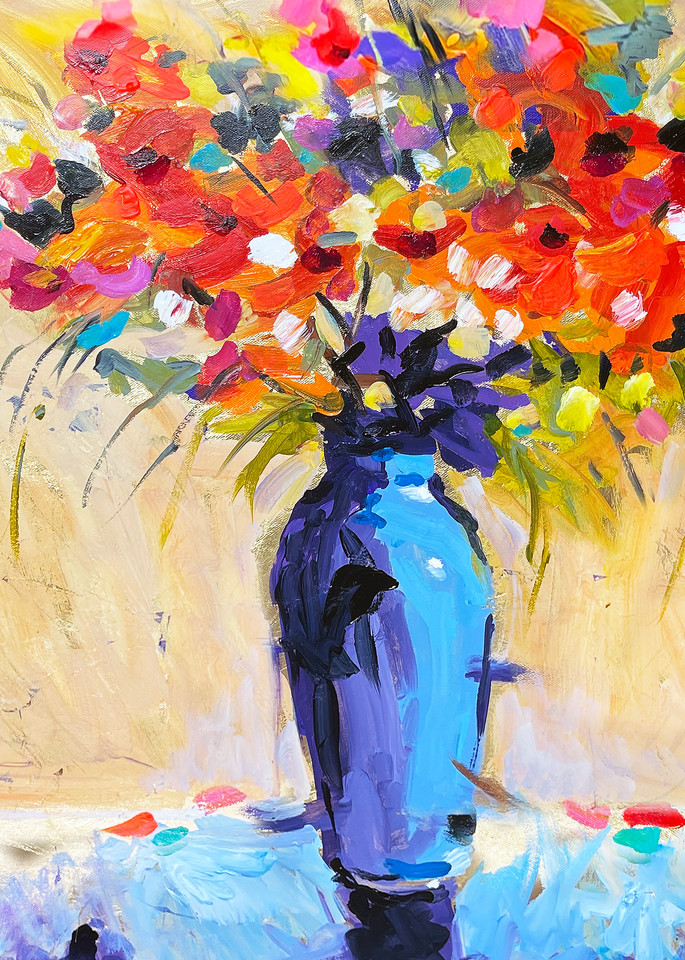 Blue Vase And Red Flowers Art | Charles Wallis