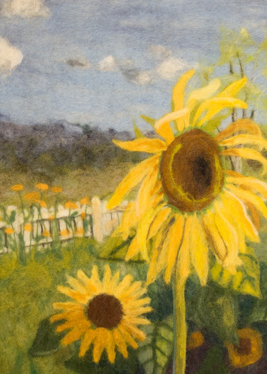 picket-fence, sunflower, garden, print,