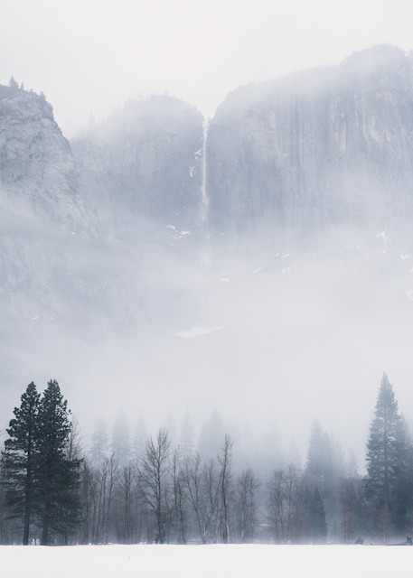 Winter's Delight - view of Yosemite Falls from a snowy meadow photograph print