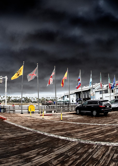 Santa Barbara Pier, Cars & Flags Photography Art | Pacific Coast Photo