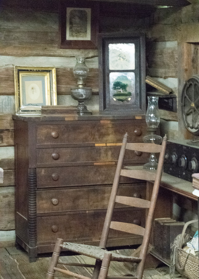 Dresser And Ladderback Chair In Log Cabin Photography Art | Great Wildlife Photos, LLC