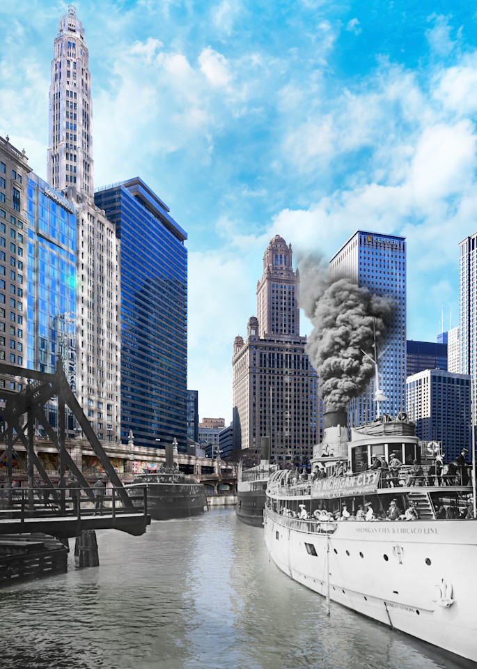 Chicago River West From The Rush Street Bridge Art Mark Hersch