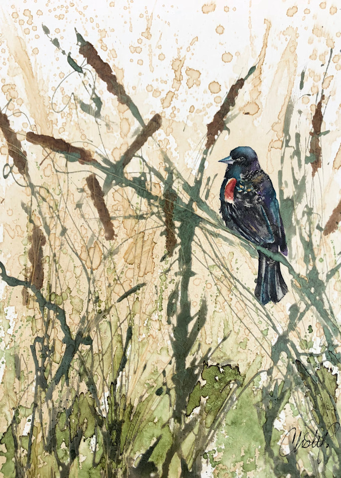 Red Winged Black Bird Painting