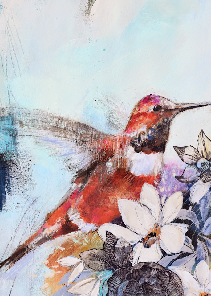 Vibrant hummingbird fine art print by Jen Singh