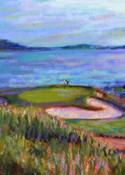 Pebble Beach golf painting | Sports artist Mark Trubisky | Custom Sports Art