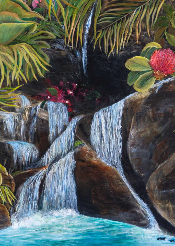 "Lehua Pond Waterfall" Art | Fantasy Art By Judee
