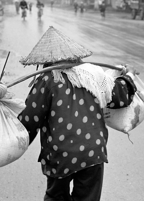 Groceries Vietnam, Black & White, Woman, Walking, Culture, Customs, Portrait