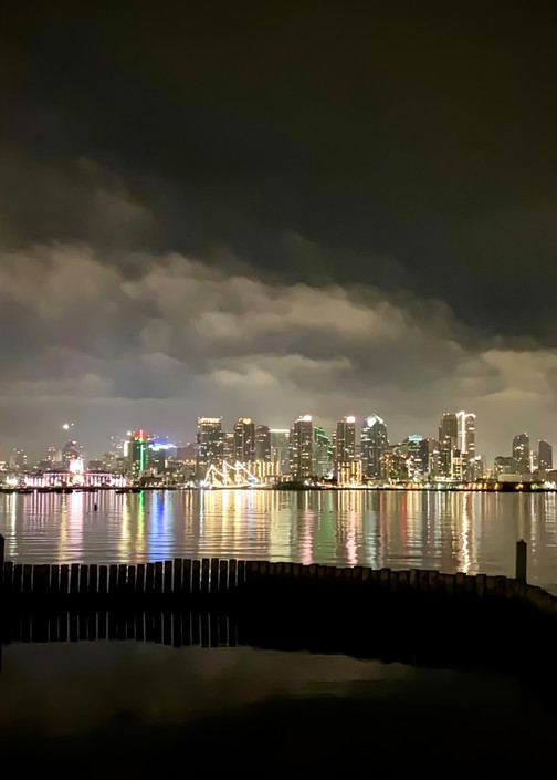 San Diego Skyline At Night Photography Art | Kathleen Messmer Photography