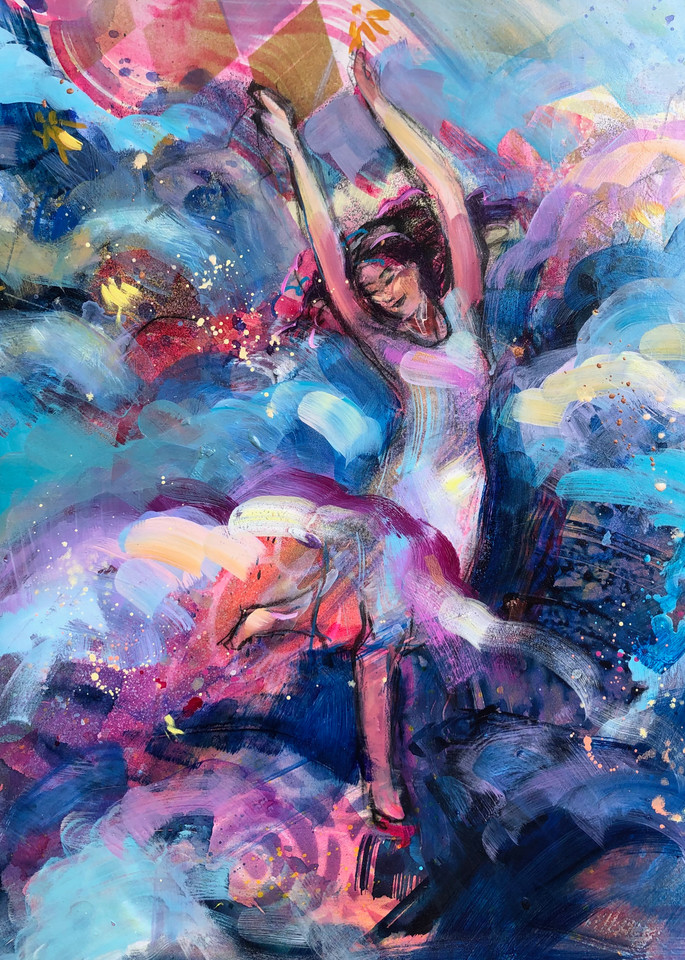 High quality art print of prophetic art by Monique Sarkessian "Heaven Dancers 11" a beautiful worship praise dancer.