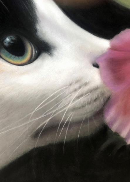 Cat portrait painting Flower Girl by Nancy Conant