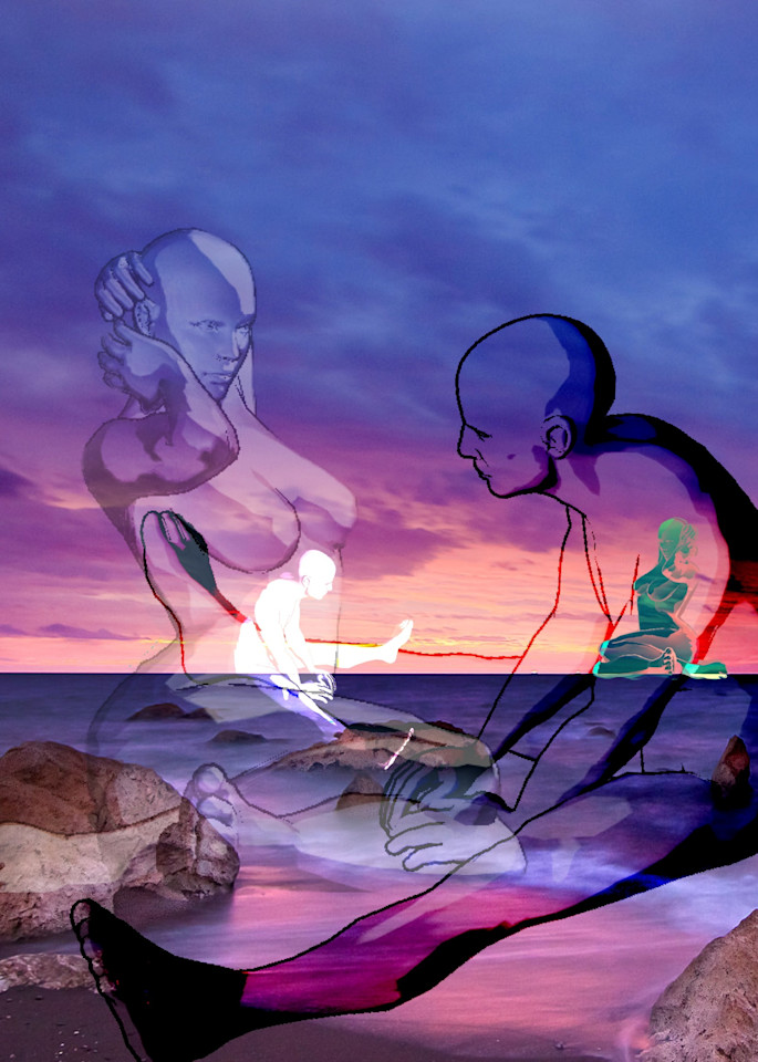 Seated Man and Woman at Sunrise:  Shop Meditation Space/Paula Acheson Art Therapist 