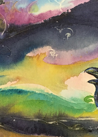 Crow and Raven Watercolor Horizontal Painting
