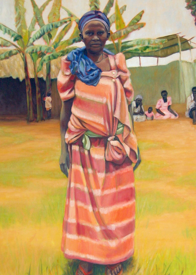 Ugandan Woman With Villagers Behind Her Art | Lidfors Art Studio