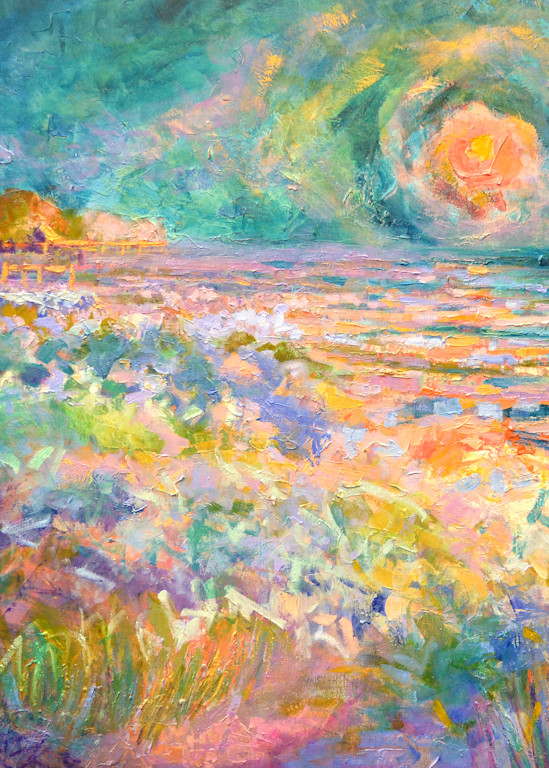Turquoise Sunset Ocean Painting Fine Art Print by Dorothy Fagan