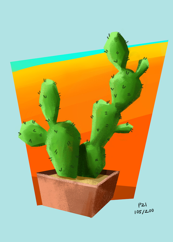 Simple Flat Cactus High Orange Art | Matt Pierson Artworks