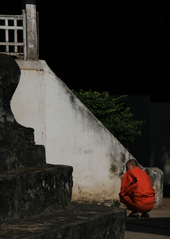 monk, luang prabang, laos, buddhist monk Monk & Staircase in Luang Prabang, Laos