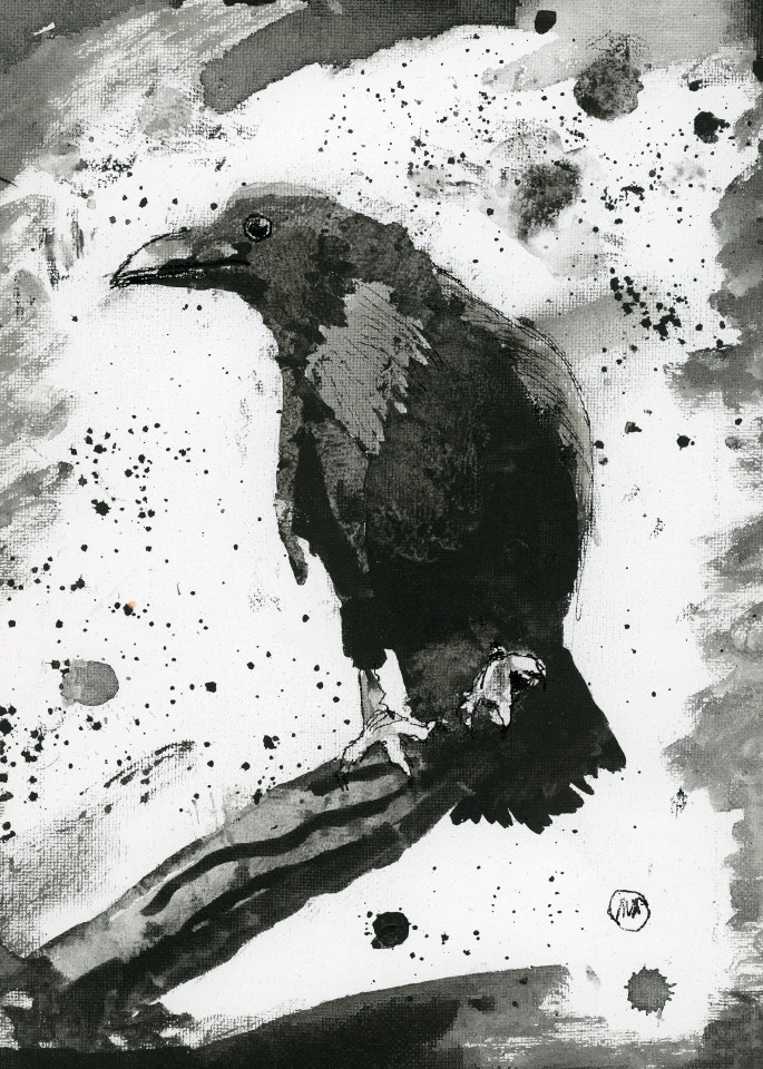 Raven Ink Wash Fine Art Print