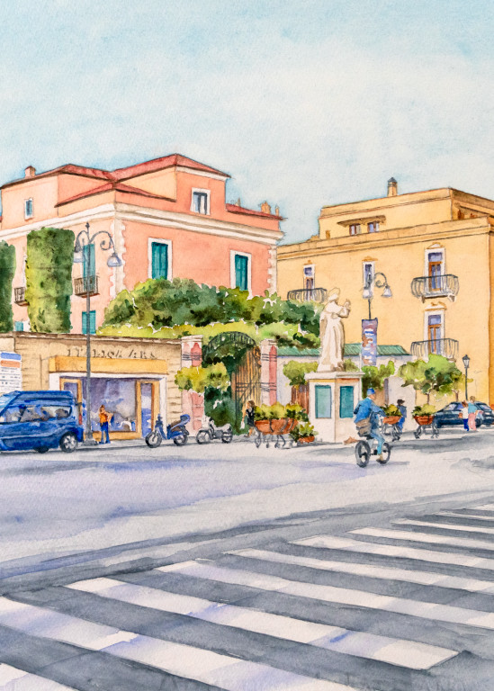 Piazza Tasso, Sorrento Art | Kimberly Cammerata - Watercolors of the Sun: Paintings of Italy