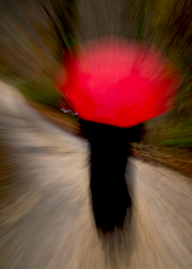 Woman with Red Umbrella in the Country