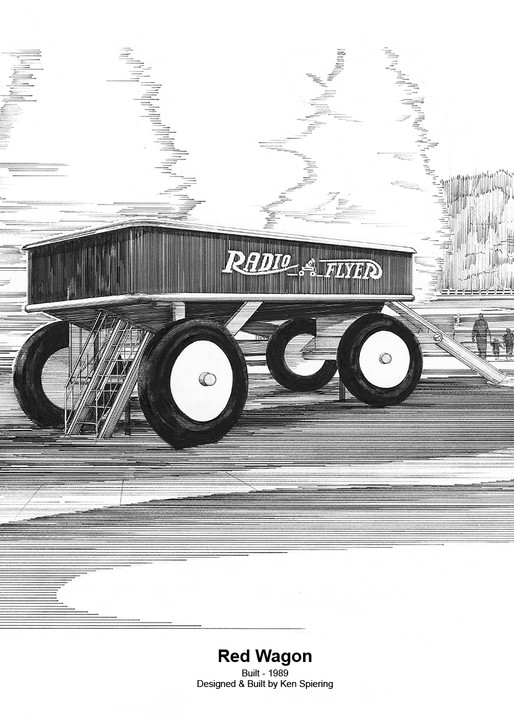 Red Wagon With Footer Art | Pen and Ink Art, LLC