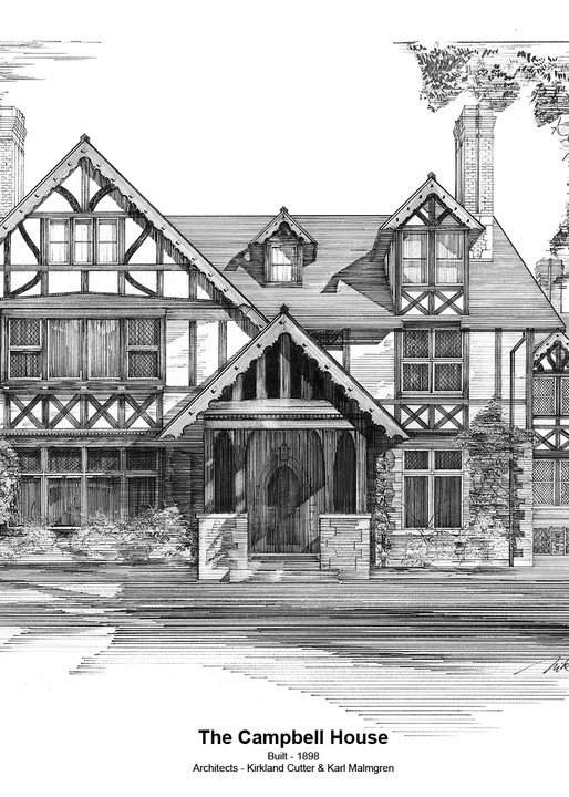 Campbell House With Footer Art | Pen and Ink Art, LLC