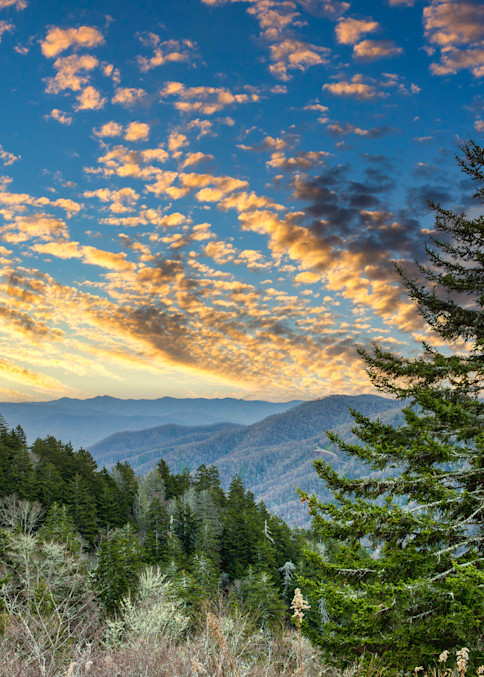 Dusk approaches in Great Smoky Mountains National Park, America's most-visited national park.  The border between North Carolina and Tennessee, which were once long state stretching from the Atlantic Ocean to the Mississippi River, forms the centerl