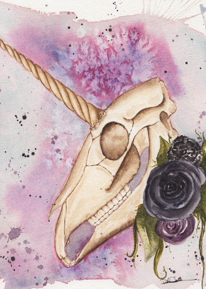 Unicorn spirit skull watercolor by Deb Soromenho