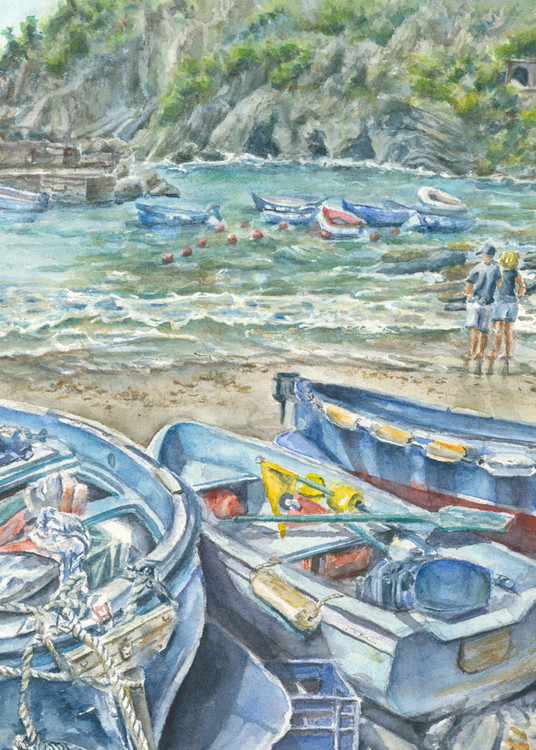 Cinque Terre Fishing Boats Print Art | Cathy Poulos Art