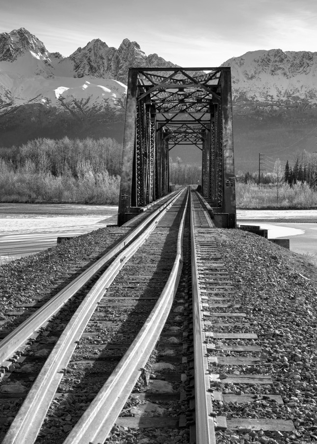 Railroad bridge over Matantuska River, Palmer Hay Flats, Alaska