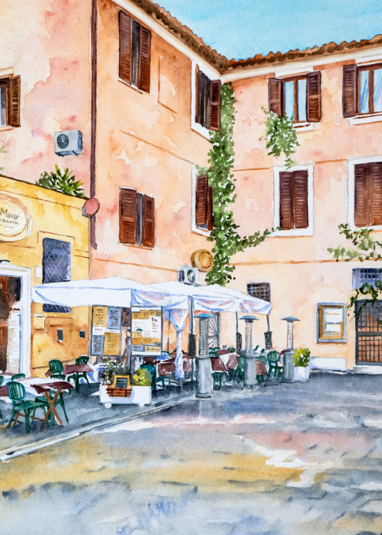 The Mirror Pizzeria, Trastevere Art | Kimberly Cammerata - Watercolors of the Sun: Paintings of Italy