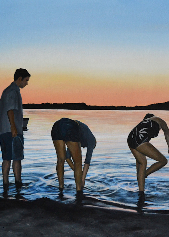 Print of a realistic acrylic painting of Moe's Beach, Lake Duborne, Blind River ON