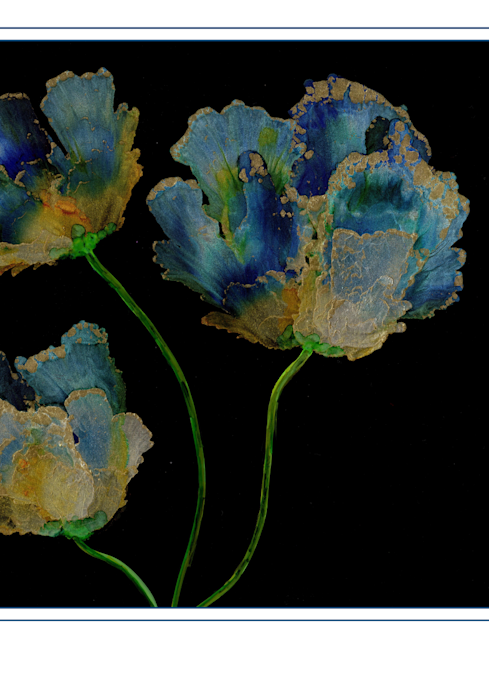 Blue Alcohol Ink Florals Art | Art by Virginia Crowe