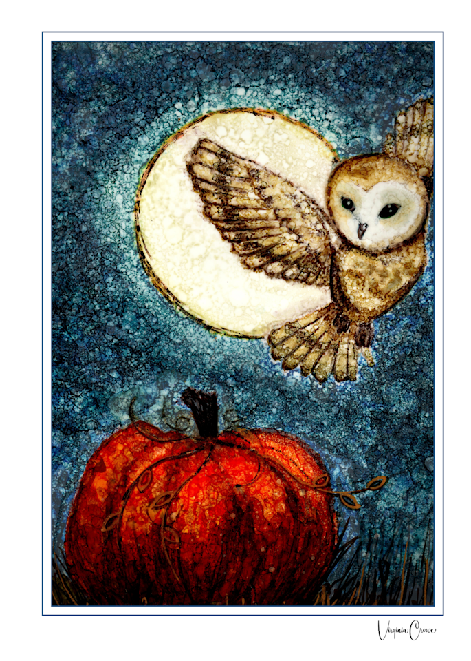 Harvest Moon Owl Art | Art by Virginia Crowe