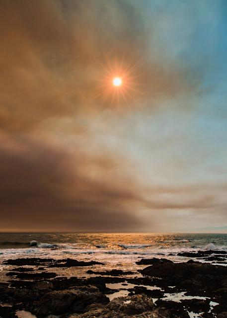 Epic wildfire smoke creeping over the coast of California during wildfire season fine art photography by Allison Davis