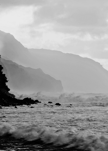 Black and white fine art landscape photograph of the Kauai cliffs by Allison Davis