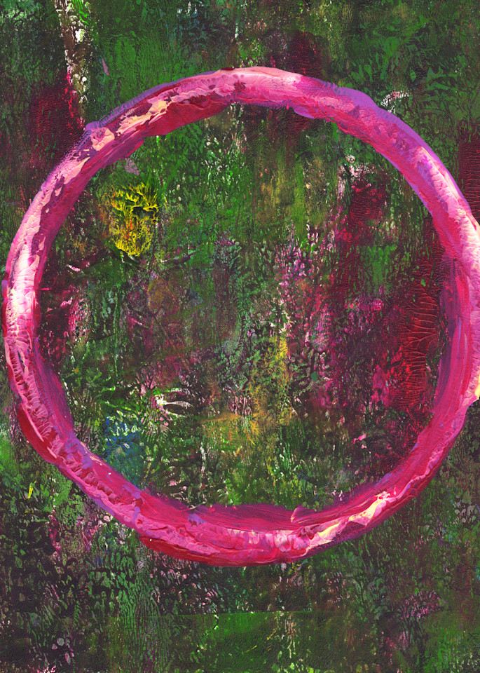 Green and pink abstract painting with circle