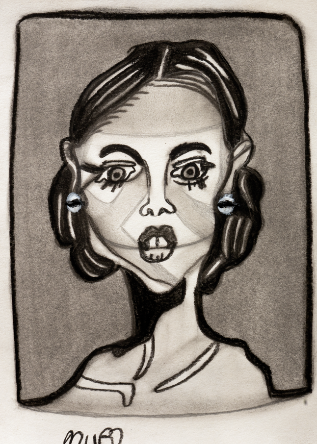 Charcoal and Graphite Vintage Lady Portrait.