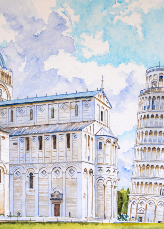 Il Duomo Di Santa Maria Assunta E Campanile, Pisa Art | Kimberly Cammerata - Watercolors of the Sun: Paintings of Italy