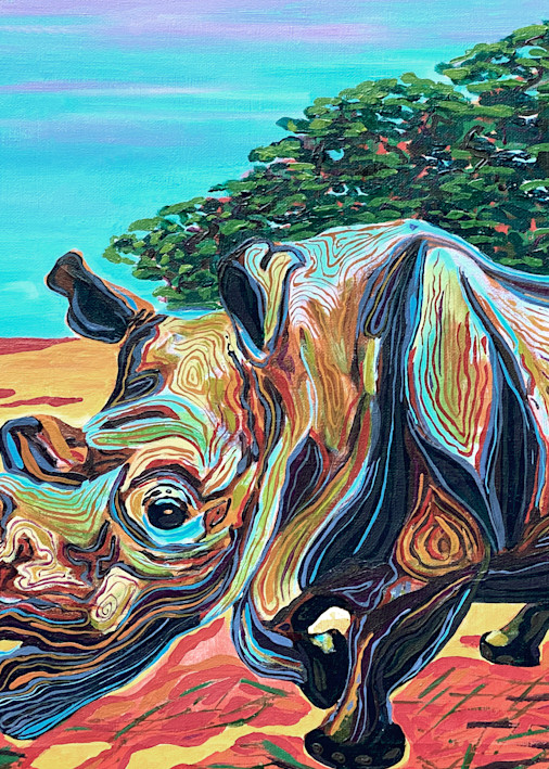 Rainbow White Rhino Art | Maya Krow Art