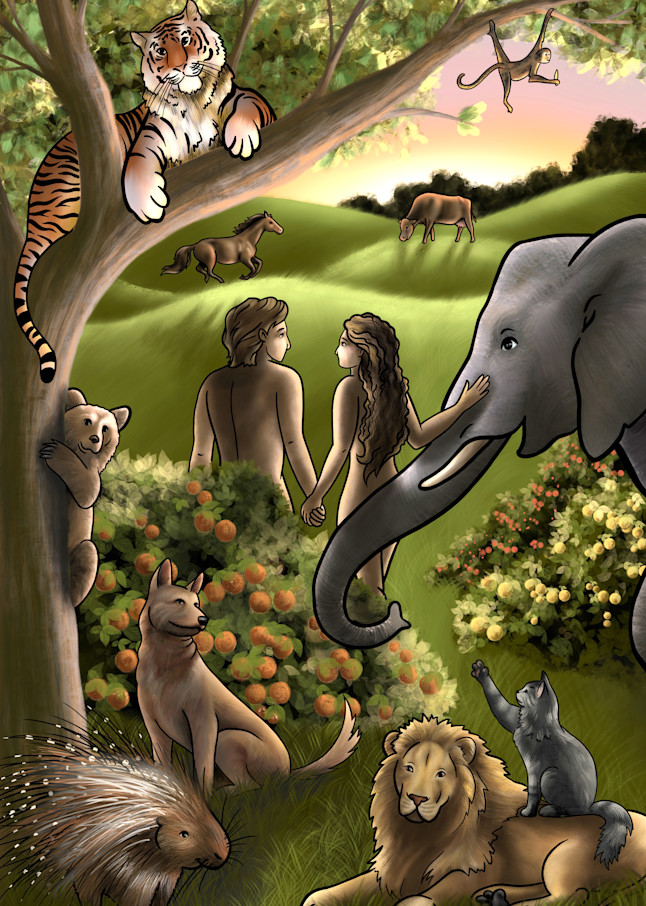 Adam And Eve In The Garden Of Eden Art | Cathy Rowe Arts