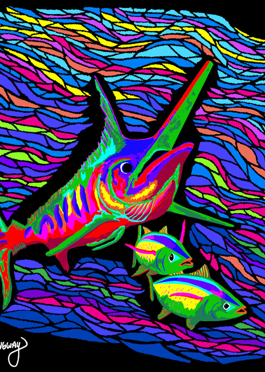 Marlin Chasing Tunas (Sg) Art | Hilary Hemingway Art