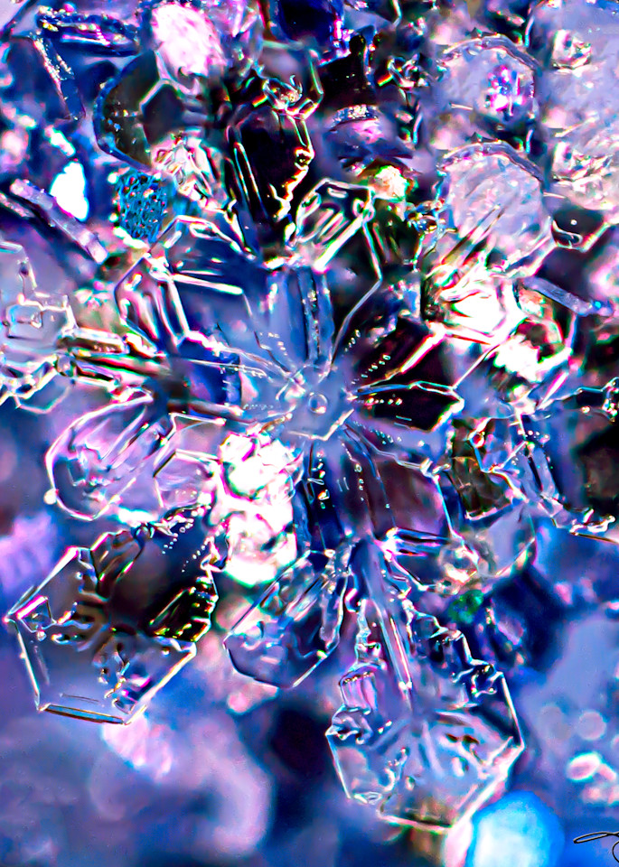 Subtle Snowflake On Light Purple And Blue Confetti Photography Art | Real Snowflake Photography LLC
