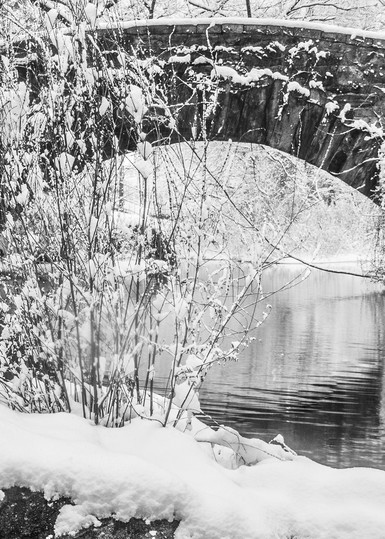 Snowy Pond Under Stone Bridge Photography Art | Marc Sherman Photography