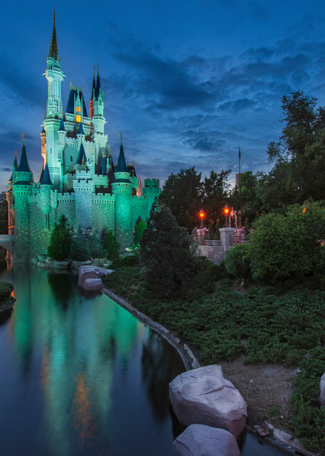 Cinderellas Castle Night Disney World Blue Reflectione