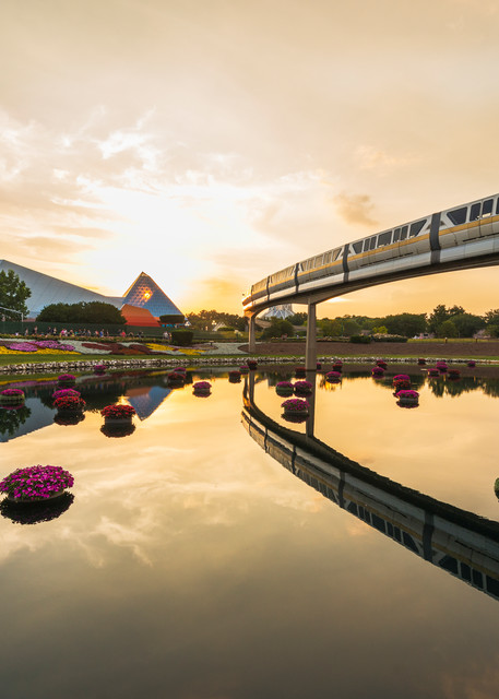 Epcot Sunset Monorail Disney World Reflection
