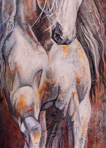 White horse running plaster and acrylic art