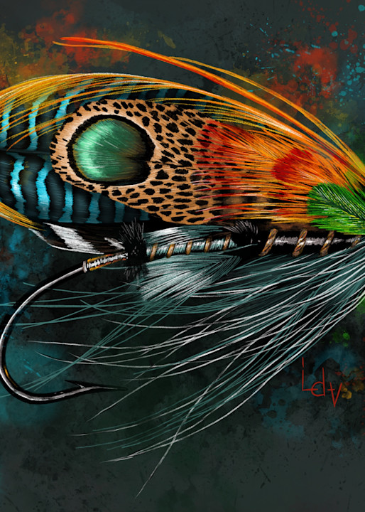 Fly Fishing Lure Colored Pencil and Acrylic Art