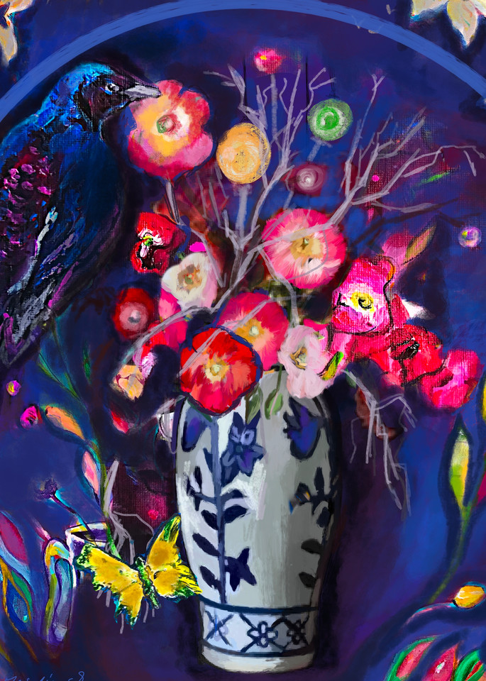 Pink Bouquet In Cobalt Art | josefienstoppelenburg