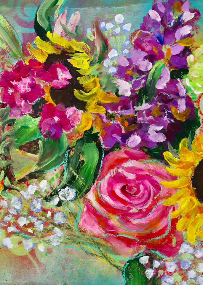 Rose And Sunflower Bouquet Art | Art by Melanie Anderson