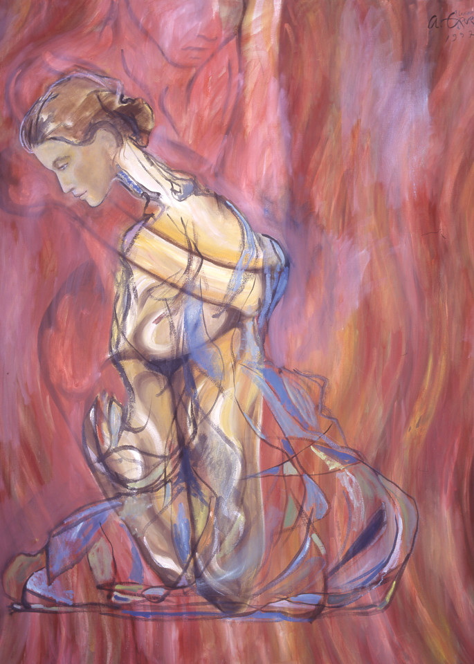 Contemplating Woman In Red Art | Sandy Garnett Studio